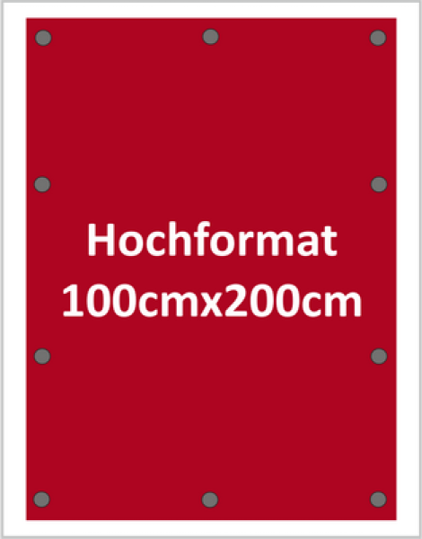 werbeplane 100x200cm hochformat mesh mit Randverstärkung und Ösen